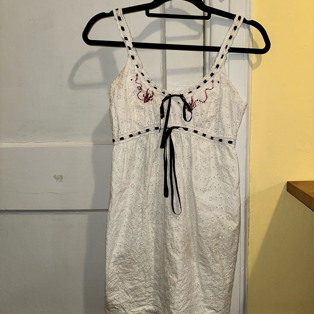 Betsey Johnson White and Black Embroidered Sun Dress